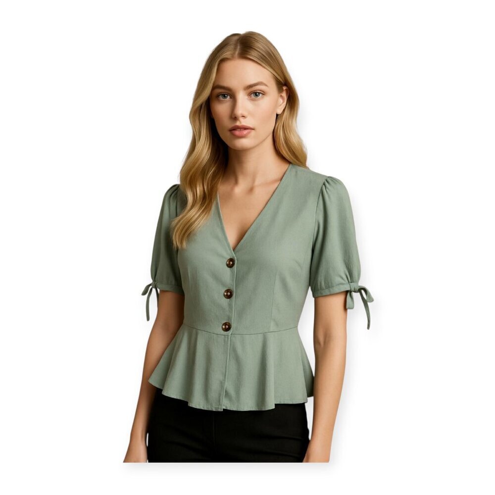 Topshop Sage Tie Sleeve Viscose Blouse NWT Size 2 Chic Button Up Womens